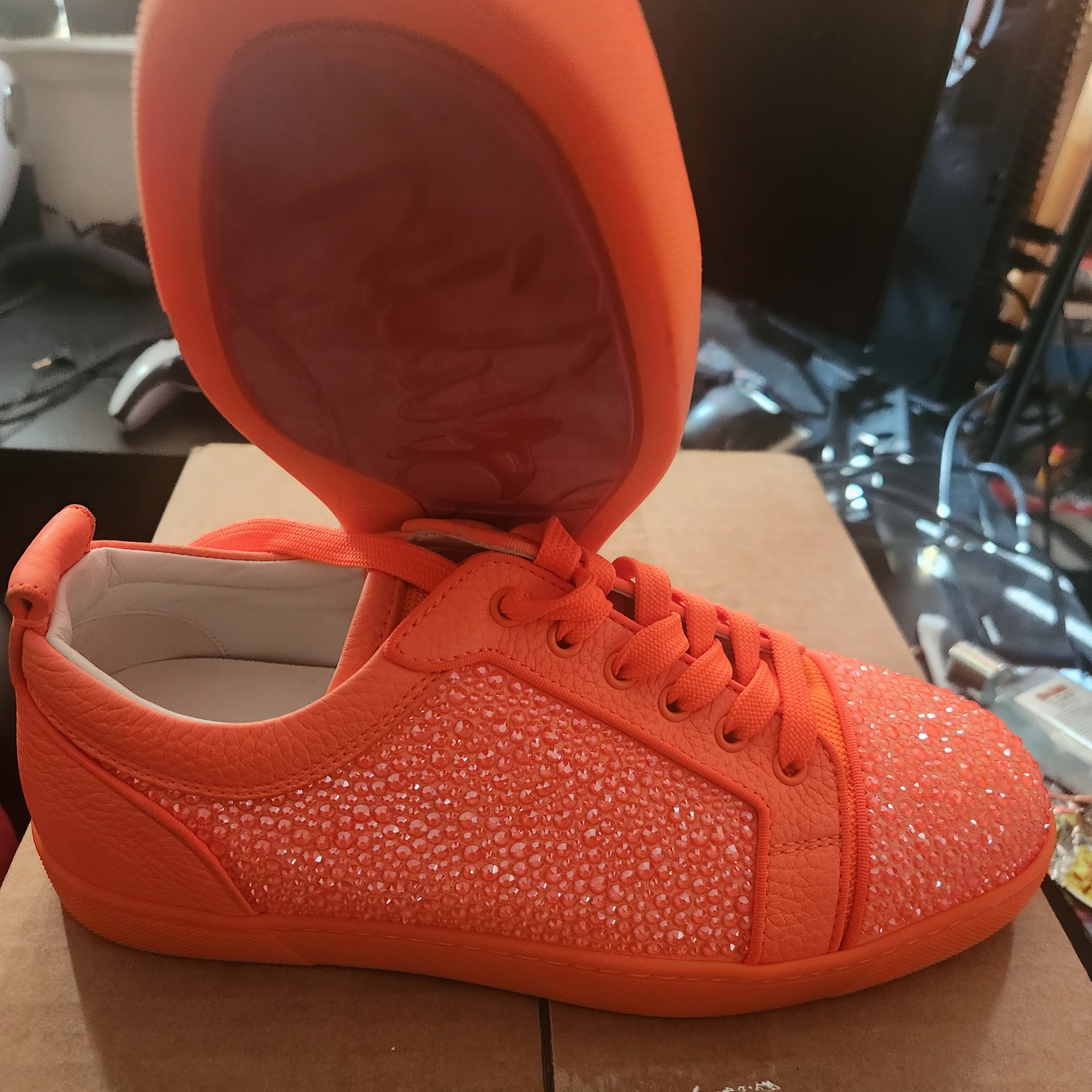 Christian Louboutin Orange Crystal-Embellished Low-Top Sneakers